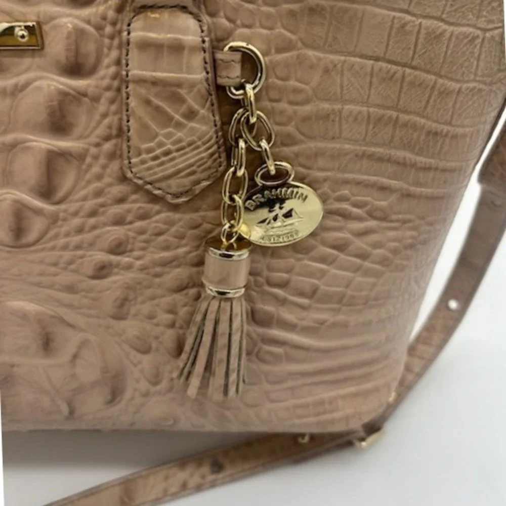 Brahmin Tan Melbourne Croc Embossed Leather Tote Purse‎ Bag  Detachable Strap